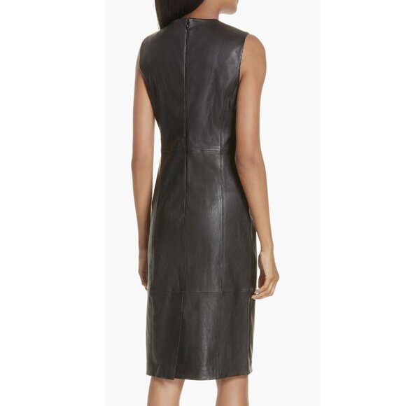 Vince Sleeveless Leather Knee-length Dress In Black - Picture 3 of 10